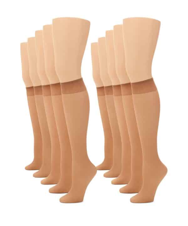 No nonsense Women's Sheer Knee High Value Pack with Comfort Top, Tan - 10 Pair Pack, Regul