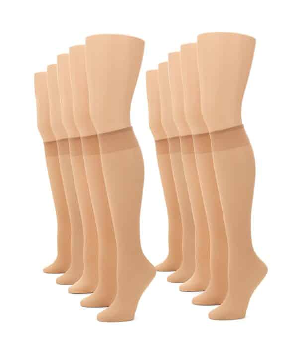 No nonsense Women's Sheer Knee High Value Pack with Comfort Top, Nude - 10 Pair Pack, Regu