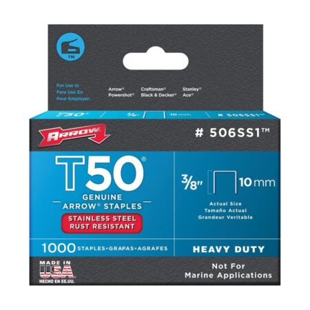 Arrow Fastener 506SS1 Heavy Duty T50 Stainless Steel Staples for Upholstery, Construction,