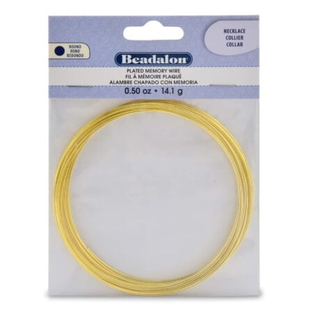 Beadalon Carbon Steel Memory Wire, Round, Necklace, Gold Color, 0.5 oz, Approx. 18 coils