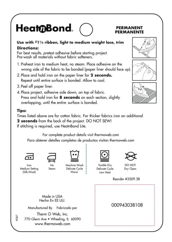 HeatnBond UltraHold Iron-On Adhesive, 3/8 Inch x 10 Yards - Image 2
