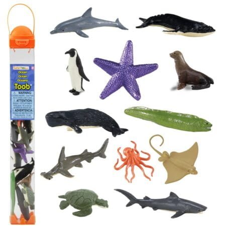 Safari Ltd. Ocean TOOB - 12 Mini Figurines: Sea Lion, Eagle Ray, Starfish, Turtle, Penguin