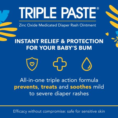 Triple Paste Diaper Rash Cream for Baby - 2 oz Tube - Zinc Oxide Ointment Treats, Soothes - Image 2