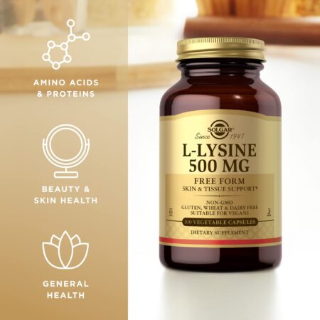 SOLGAR L-Lysine 500 mg - 100 Vegetable Capsules - Skin & Tissue Support - Non-GMO, Vegan, - Image 4