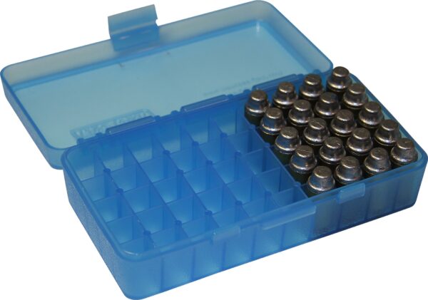 MTM 40/45/10MM Cal 50 Round Flip-Top Ammo Box, Blue - Image 2