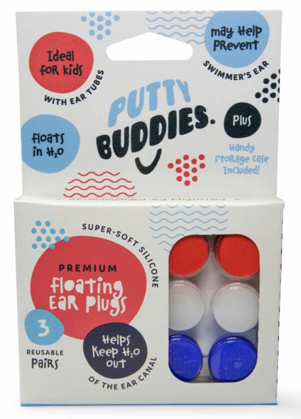 PUTTY BUDDIES Floating Earplugs 3-Pair Pack ? Soft Silicone Ear Plugs for Swimming & Bathi