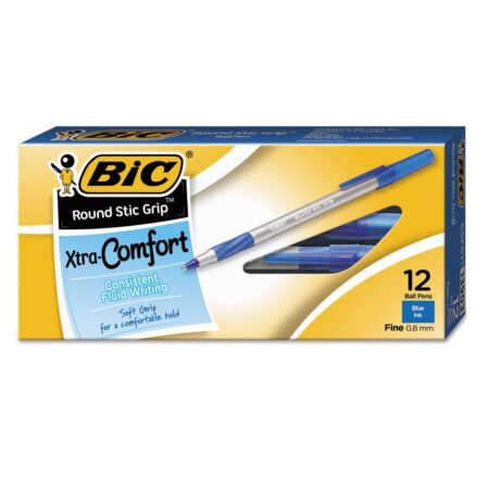 BIC Round Stic? Grip? Xtra-Comfort Fine Ball Point Pen, Blue, 12 Pack - Image 2