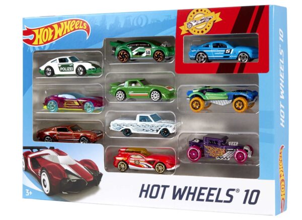 Hot Wheels Set of 10 Toy Cars & Trucks in 1:64 Scale, Race Cars, Semi, Rescue or Construct - Image 4