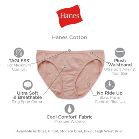 Hanes Women's Bikini Panties Pack, Moisture-Wicking Cotton Bikini Underwear for Women 6-Pa - Image 4