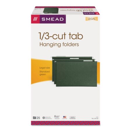 Smead Hanging File Folder with Tab, 1/3-Cut Adjustable Tab, Legal Size, Standard Green, 25 - Image 3
