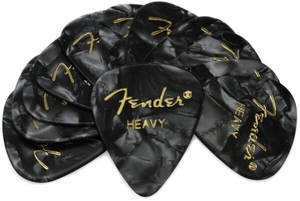 Fender Premium Celluloid Guitar Picks 351 Shape, Black Moto, Heavy, 12-Pack