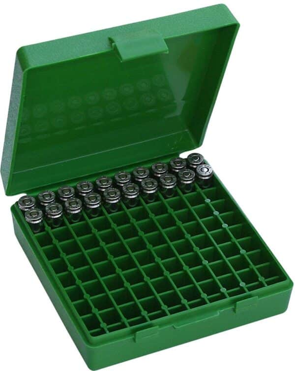 MTM P-100-9-10 100 Round Flip-Top Ammo Box 380/9MM Cal (Green) - Image 2