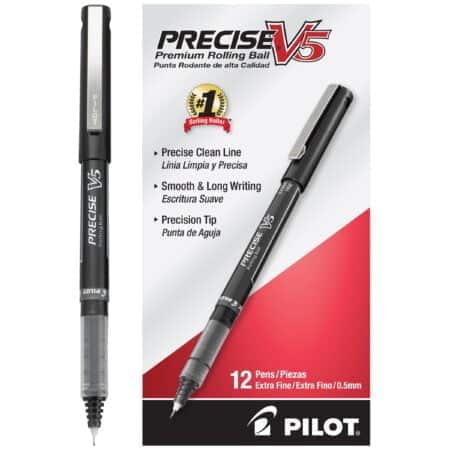 Pilot, Precise V5, Capped Liquid Ink Rolling Ball Pens, Extra Fine Point 0.5 mm, Black, Pa