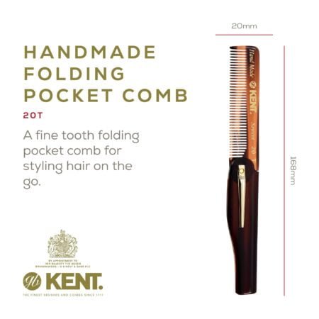 Kent 20T Handmade Folding Pocket Comb for Men, Fine Tooth Hair Comb Straightener for Every - Image 2