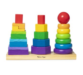 Melissa & Doug Geometric Stacker – Wooden Educational Toy – Shape Sorter And Stacking Toy,