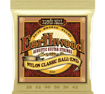 Ernie Ball Folk Nylon Clear & Gold Ball-End 80/20 Bronze Acoustic Guitar Strings, 28-42 Ga