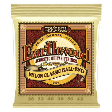 Ernie Ball Folk Nylon Clear & Gold Ball-End 80/20 Bronze Acoustic Guitar Strings, 28-42 Ga