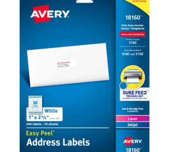 Avery Easy Peel Printable Address Labels with Sure Feed, 1″ x 2-5/8″, White, 300 Blank Mai