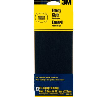 3M Emery Cloth Sandpaper, For Sanding Metal Surfaces, 3 Sheets, 3.67-in x 9-in, Assorted G