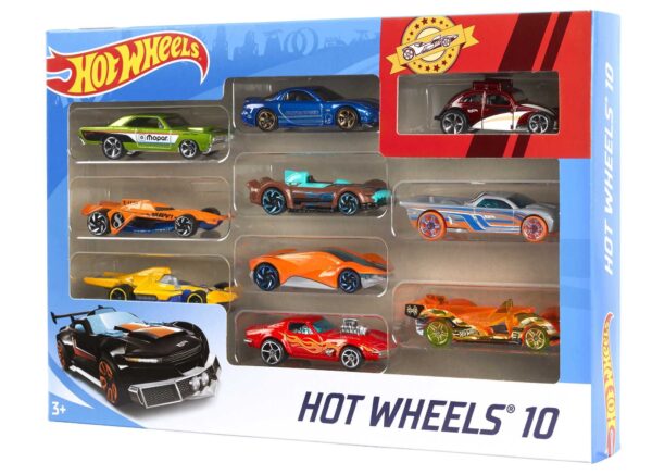 Hot Wheels Set of 10 Toy Cars & Trucks in 1:64 Scale, Race Cars, Semi, Rescue or Construct - Image 5