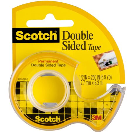 3M Double-Sided Tape with Dispenser, Permanent, 1/2 X 250 Inches, Clear (MMM136)