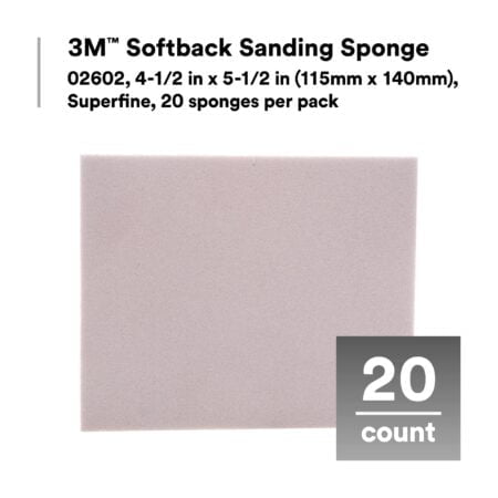 3M Softback Sanding Sponge 02602, 4 1/2 x 5 1/2 in, 20 Pack, Superfine Grit, Fast Cutting - Image 3