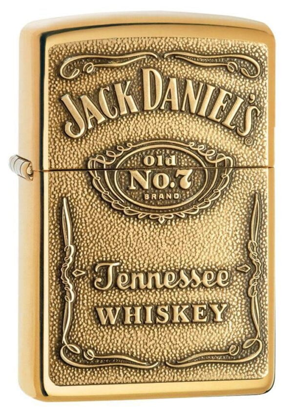 Zippo Jack Daniel's Tennessee Whiskey High Polish Brass Emblem Pocket Lighter 5 1/2 x 3 1/