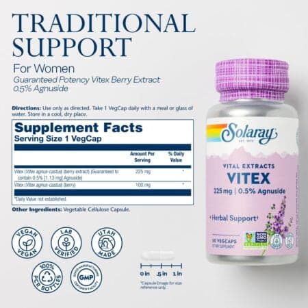 SOLARAY Vitex Berry Extract 225 mg - Chasteberry Supplement for Women - Traditional Hormon - Image 2