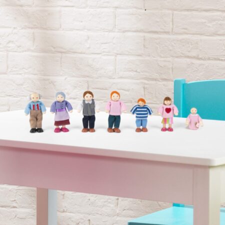 KidKraft 5" Wooden Poseable Doll Family of 7 - Caucasian, Gift for Ages 3+ - Image 3