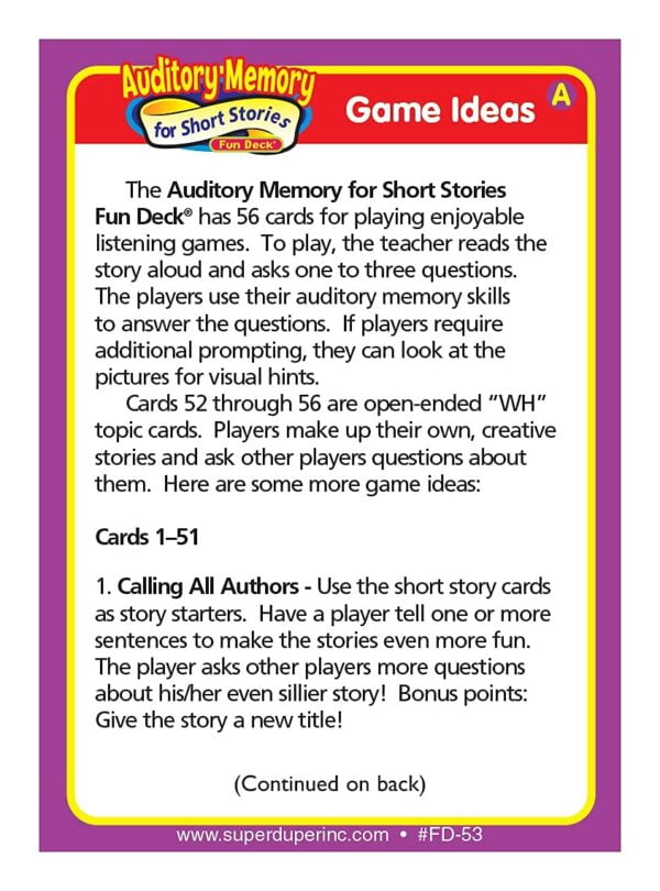 Super Duper Publications | Auditory Memory for Short Stories Fun Deck | Listening Comprehe - Image 6