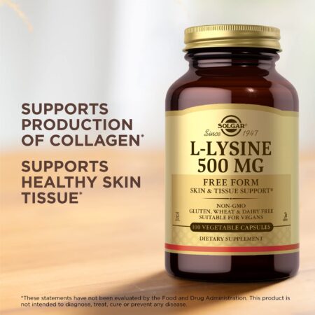 SOLGAR L-Lysine 500 mg - 100 Vegetable Capsules - Skin & Tissue Support - Non-GMO, Vegan, - Image 5