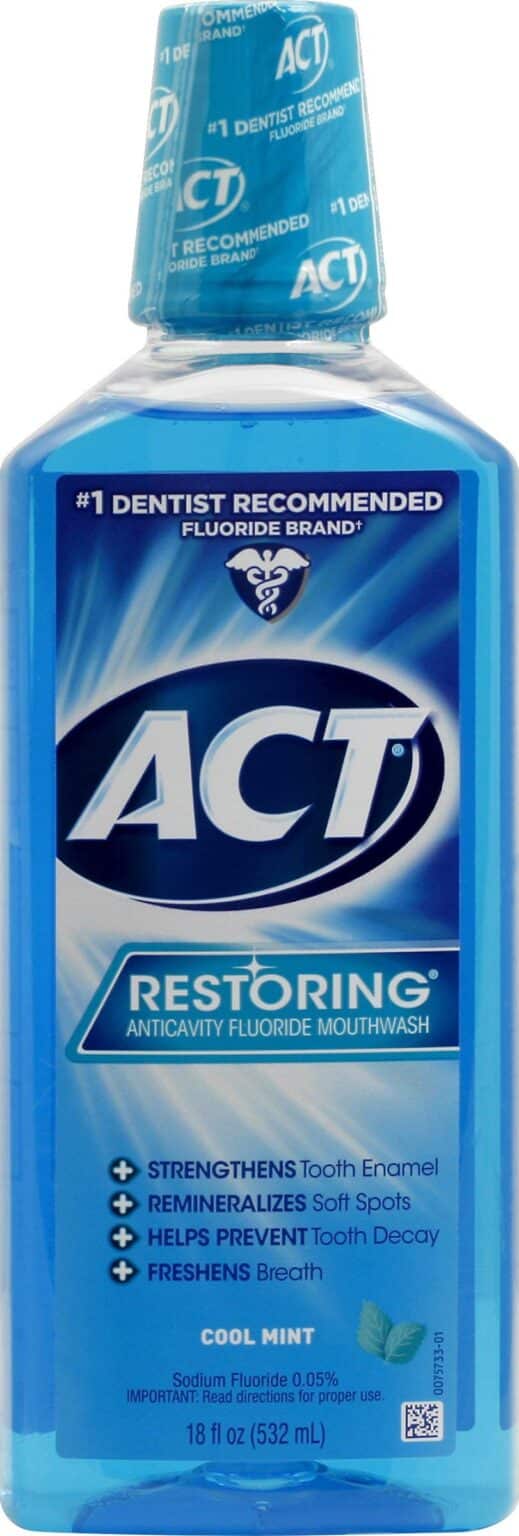 ACT Restoring Fluoride Mouthwash 18 fl. oz. Strengthens Tooth Enamel, Cool Mint