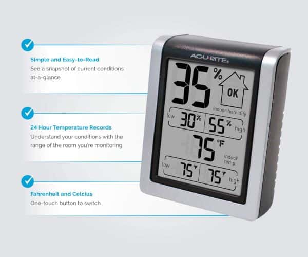 AcuRite 00613 Digital Hygrometer & Indoor Thermometer Pre-Calibrated Humidity Gauge, 3" H - Image 3