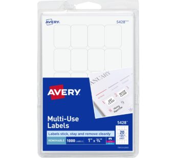 Avery Self-Adhesive Removable Labels, 0.75 x 1 Inches, White, 1000 per Pack (05428)