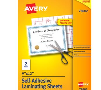 Avery Clear Laminating Sheets, 9″ x 12″, Permanent Self-Adhesive, 2 Sheets (73602)