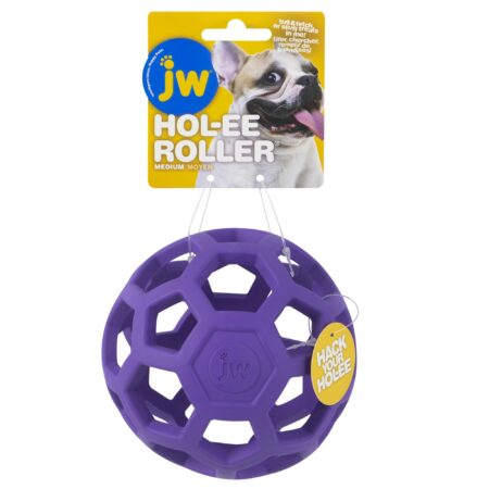 JW Pet Hol-ee Roller Dog Toy Puzzle Ball, Natural Rubber, Medium (4.5 Inch Diameter), Colo