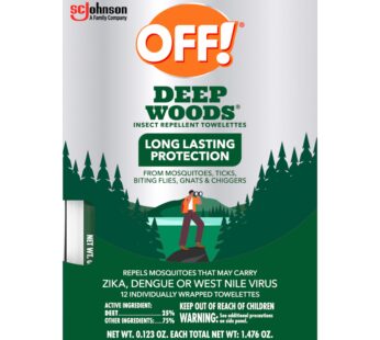 OFF! Deep Woods Mosquito and Insect Repellent Wipes, Long lasting, 12 Individually Wrapped