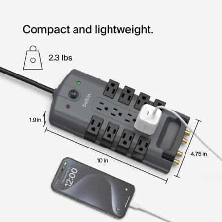 Belkin Surge Protector Power Strip w/ 8 Rotating & 4 Standard Outlets - 8ft Sturdy Extensi - Image 4