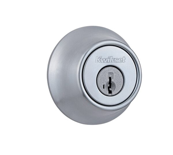 Kwikset 660 Deadbolt Deadbolt Lock, Satin Chrome Round Exterior Keyed Front Entry Door, Pi