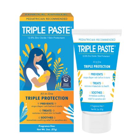 Triple Paste Diaper Rash Cream for Baby - 2 oz Tube - Zinc Oxide Ointment Treats, Soothes