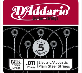 D’Addario PL011-5 Plain Steel Guitar Single String, 011 5-pack