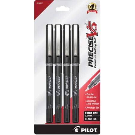 Pilot, Precise V5, Capped Liquid Ink Rolling Ball Pens, Extra Fine Point 0.5 mm, Black, Pa