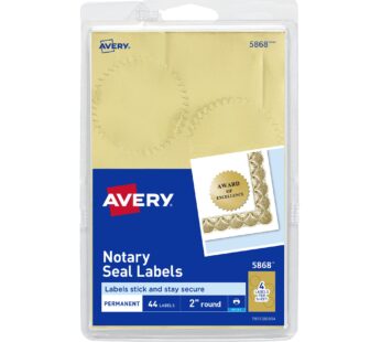 Avery Inkjet Print or Write Notarial Seals, 2 in Diameter, Gold, 44/Pack, PK – AVE05868