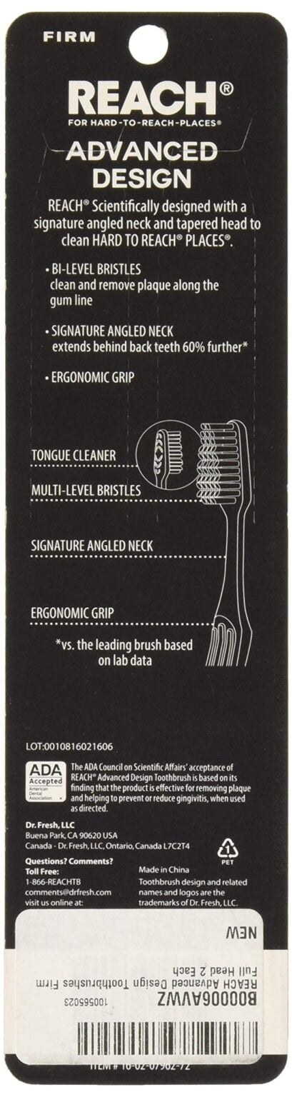 REACH Advanced Design Toothbrushes Firm Full Head Color May Vary 2 ea - Image 2