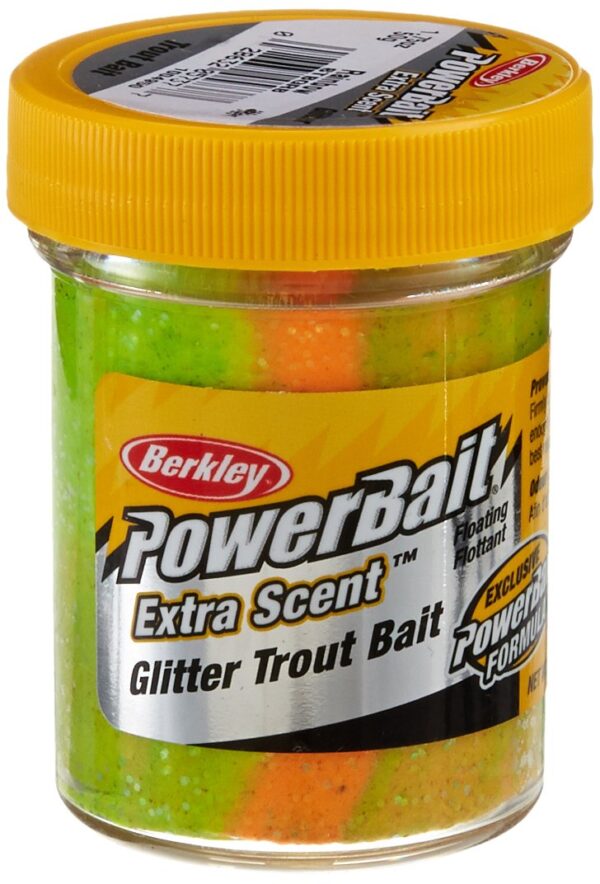 Berkley PowerBait Glitter Trout Bait, Rainbow, Fishing Dough Bait, Scent Dispersion Techno