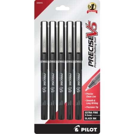 Pilot, Precise V5, Capped Liquid Ink Rolling Ball Pens, Extra Fine Point 0.5 mm, Black, Pa