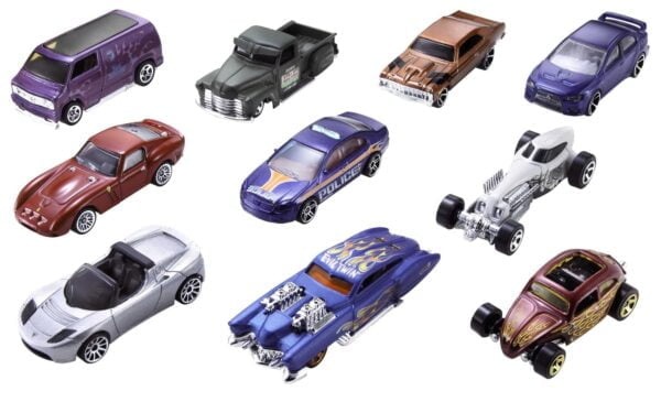 Hot Wheels Set of 10 Toy Cars & Trucks in 1:64 Scale, Race Cars, Semi, Rescue or Construct - Image 2