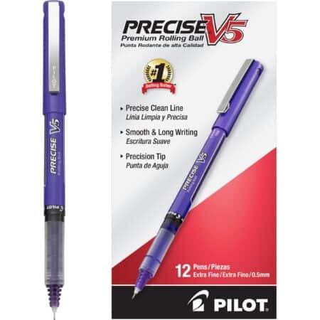 Pilot, Precise V5, Capped Liquid Ink Rolling Ball Pens, Extra Fine Point 0.5 mm, Purple, P