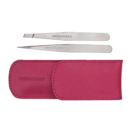 Tweezerman Petite Tweeze Set with Travel Case - Point and Slant Tweezers, Tweezers for Tra