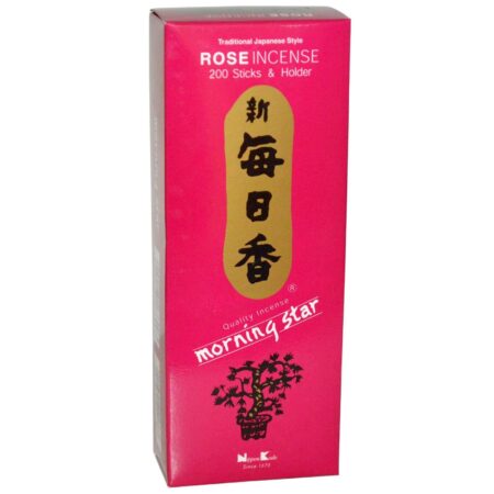 Morning Star Incense Rose, 200 Sticks with Ceramic Incense Holder, Key Note: Rose, Japanes